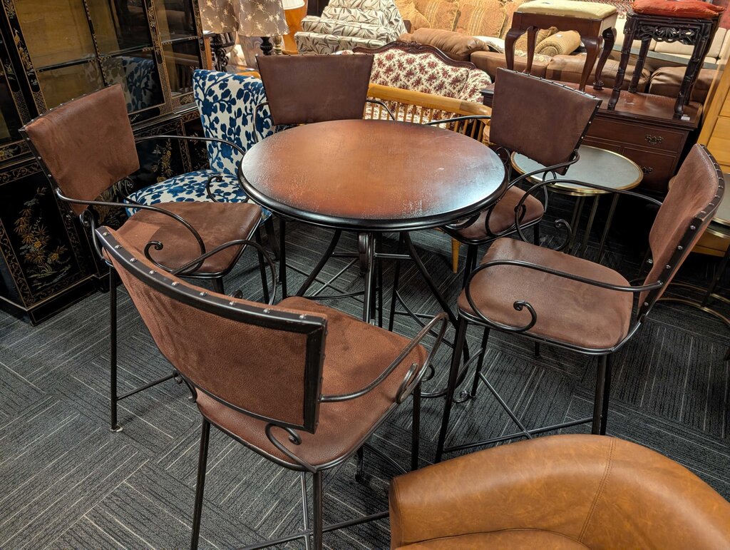 Modern Pub Table With Wrought Iron Stools