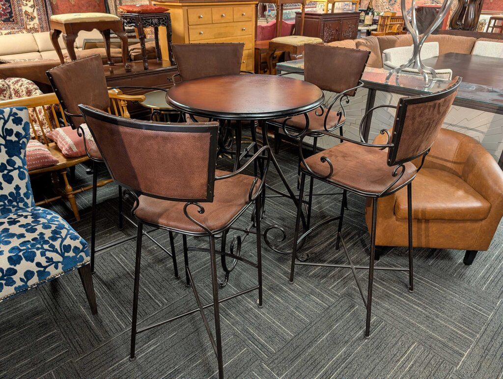 Modern Pub Table With Wrought Iron Stools