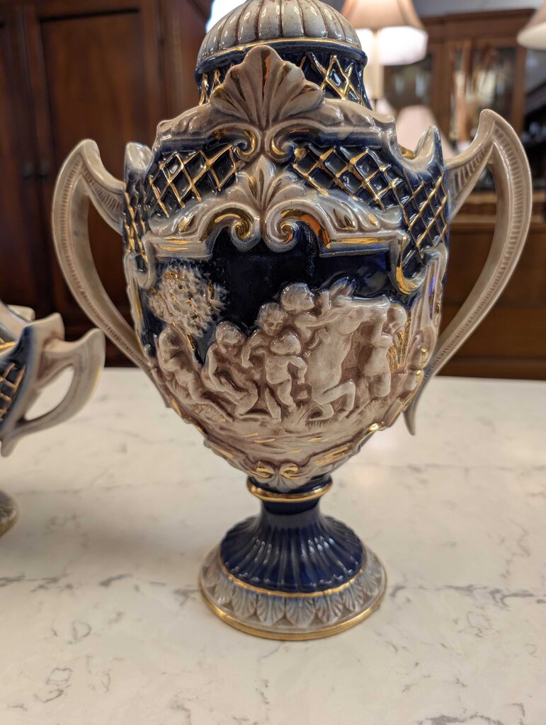 3 Pc Capodimonte Style Cherub Garniture Set