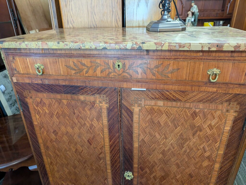 Stone Top Antique French Inlaid Chest