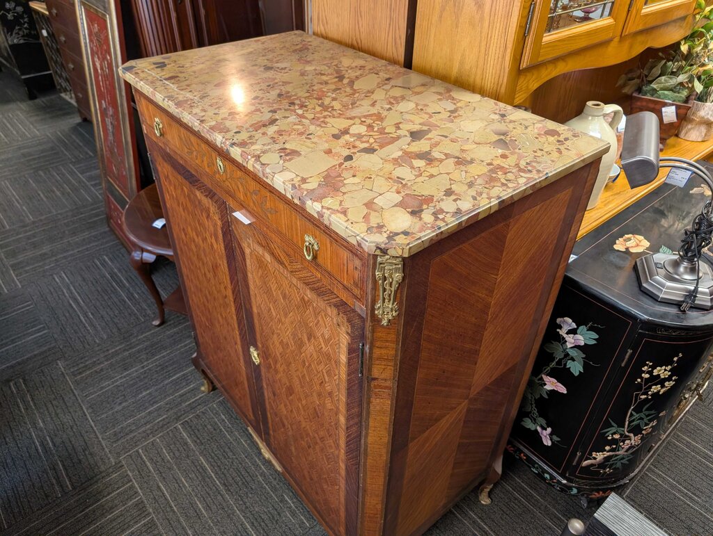 Stone Top Antique French Inlaid Chest