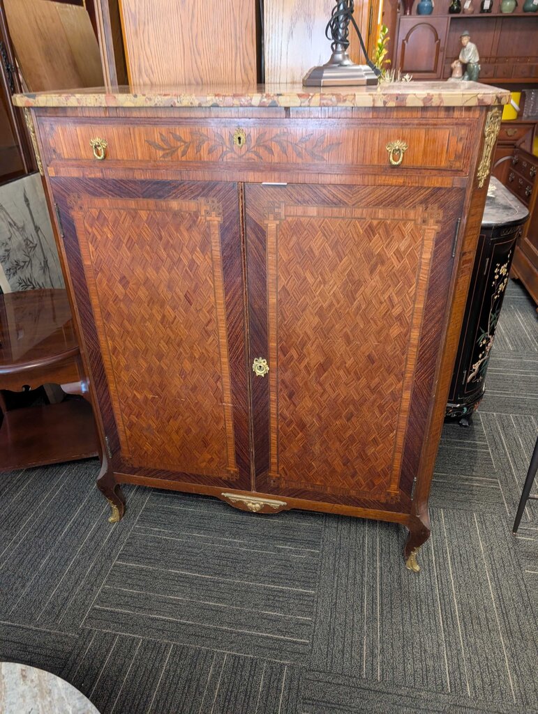 Stone Top Antique French Inlaid Chest
