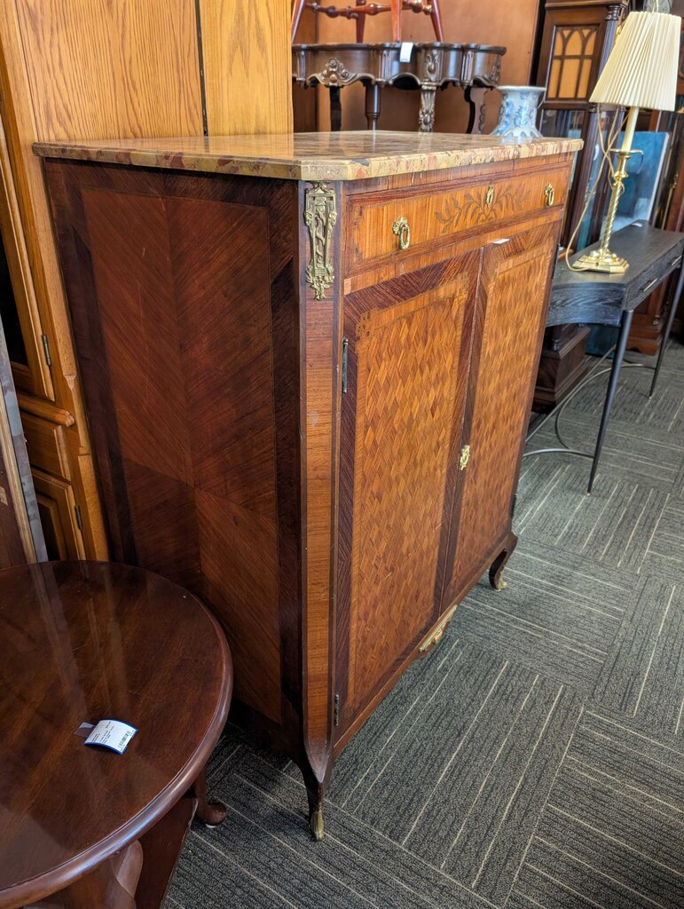 Stone Top Antique French Inlaid Chest