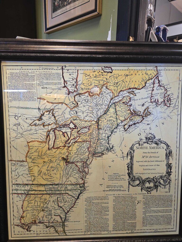 Framed Reproduction 1755 Jeffreys & D'Anville Map of North America