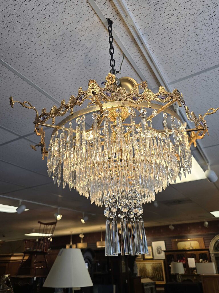 Fabulous Vintage Bronze & Crystal Chandler (some minor damage)