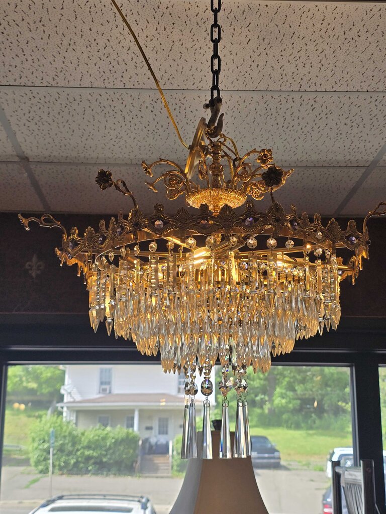 Fabulous Vintage Bronze & Crystal Chandler (some minor damage)