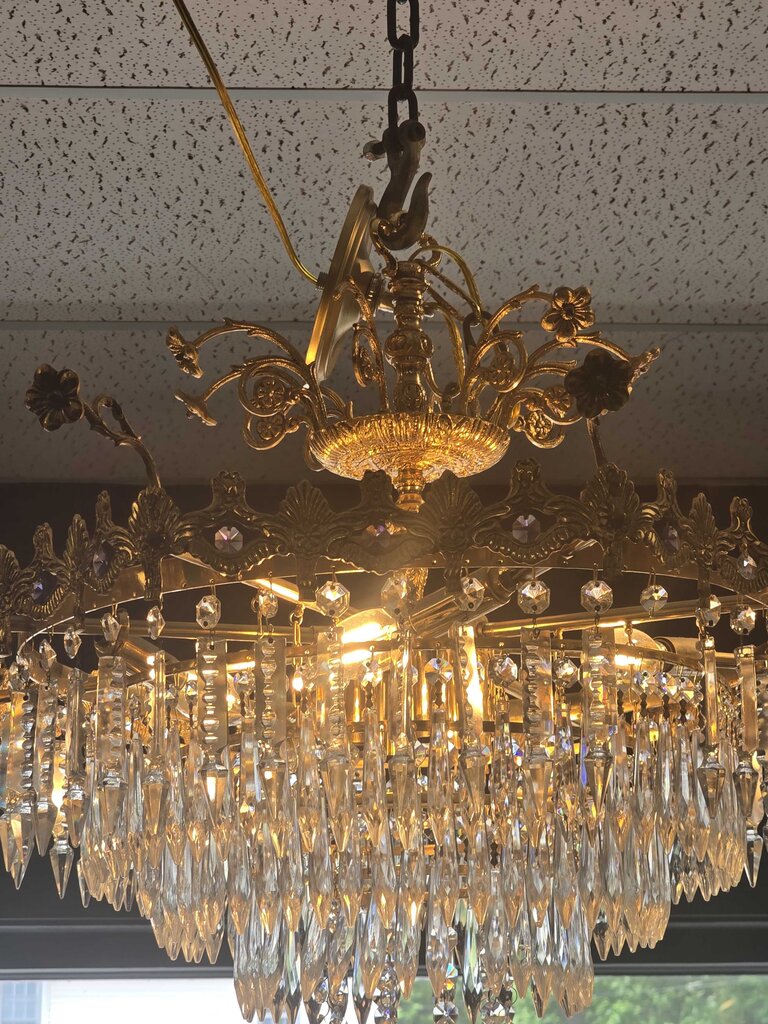 Fabulous Vintage Bronze & Crystal Chandler (some minor damage)