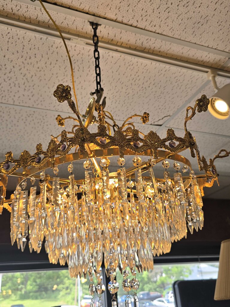 Fabulous Vintage Bronze & Crystal Chandler (some minor damage)