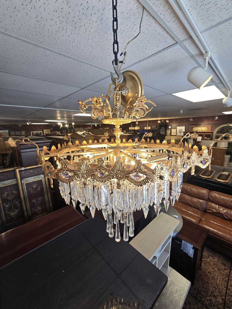Fabulous Vintage Bronze & Crystal Chandler (some minor damage)