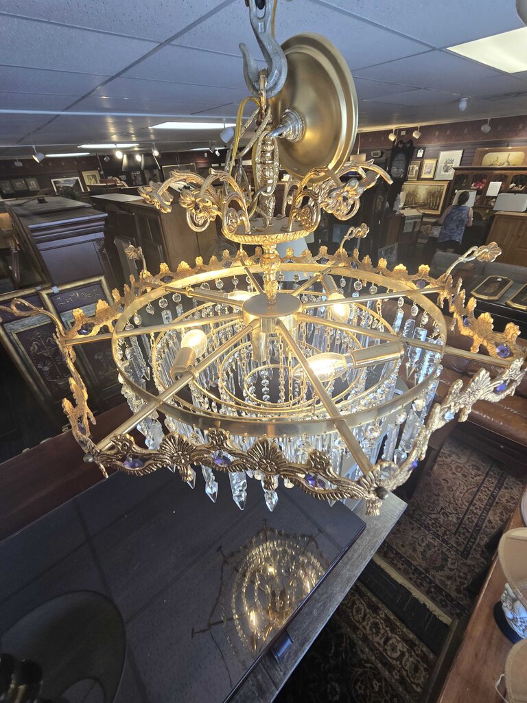 Fabulous Vintage Bronze & Crystal Chandler (some minor damage)