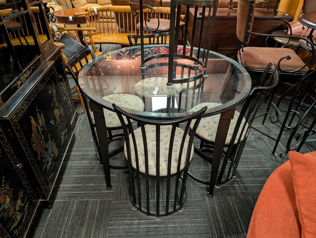 Contemporary Glass Top Table With Five Chairs By Johnston Casuals