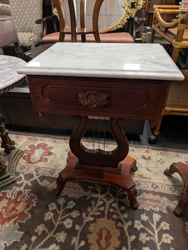 Mahogany Marble Top One Drawer Stand