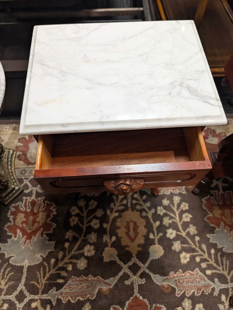 Mahogany Marble Top One Drawer Stand