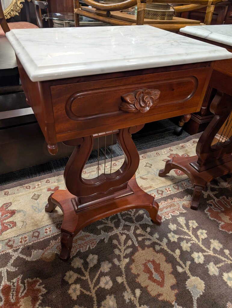 Mahogany Marble Top One Drawer Stand