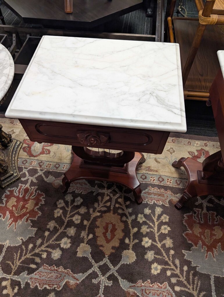 Mahogany Marble Top One Drawer Stand