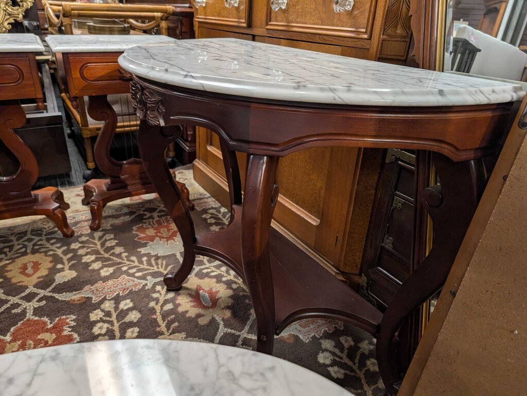 Mahogany Marble Top Entry Table