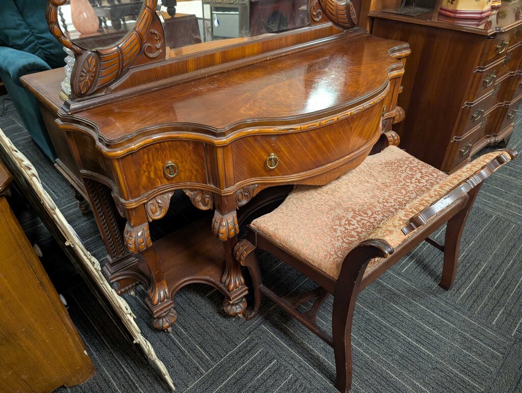 Art Deco Vanity With Mirror And Bench