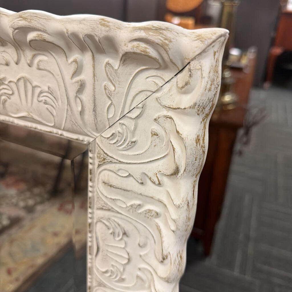 Decorative White Washed Beveled Mirror