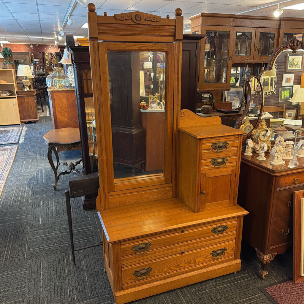 Antique Oak Chest With Mirror
