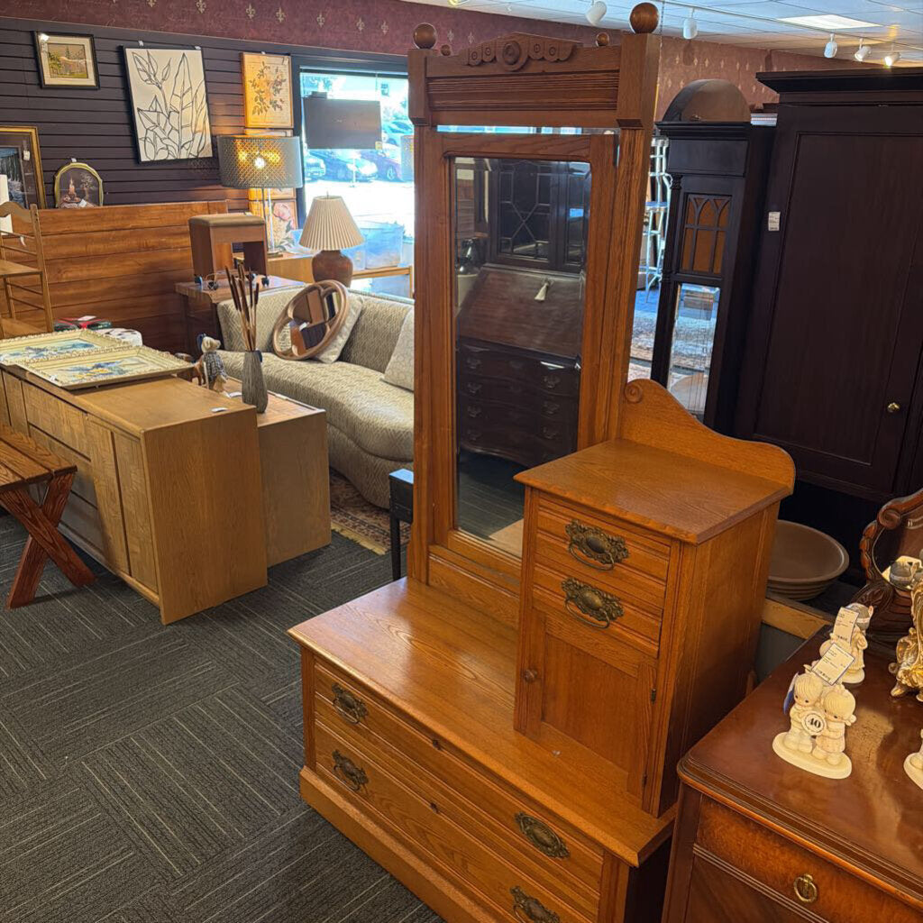 Antique Oak Chest With Mirror