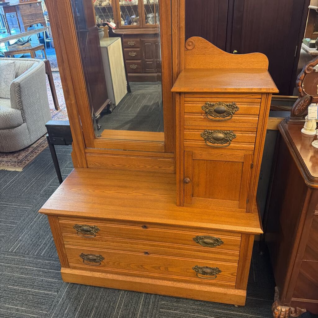 Antique Oak Chest With Mirror