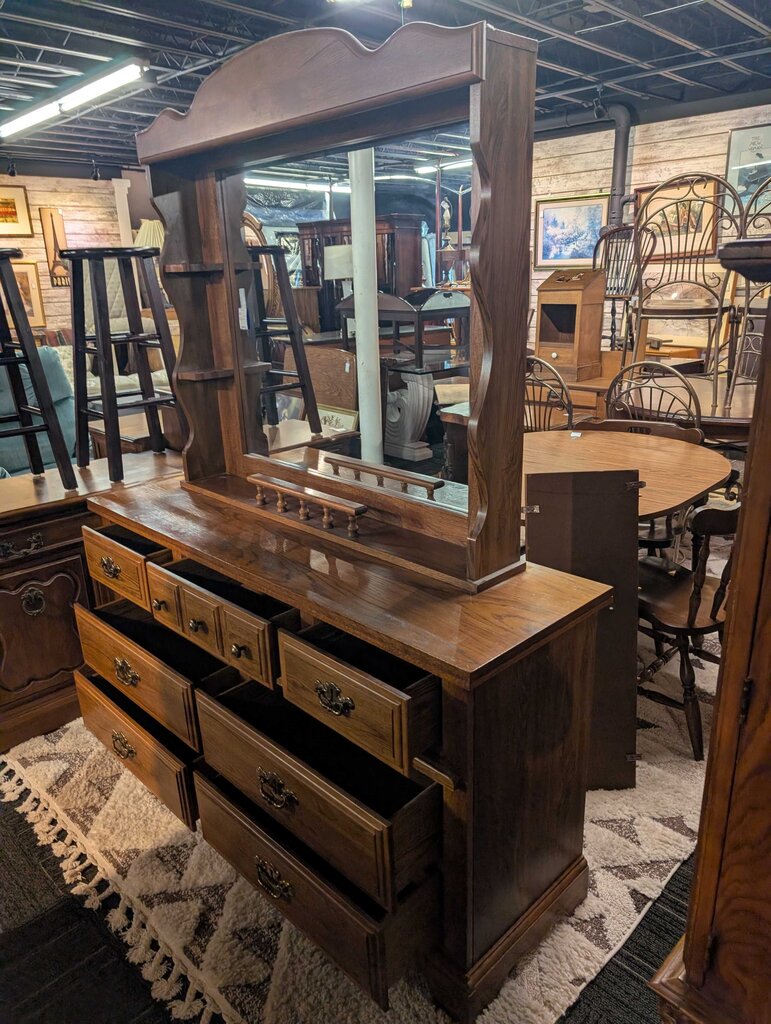 Vintage Oak Dresser With Mirror