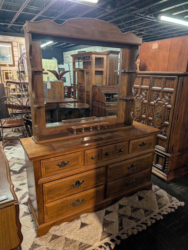 Vintage Oak Dresser With Mirror