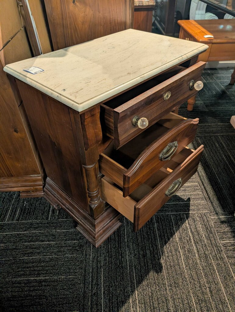 Marble Top Pine Nightstand