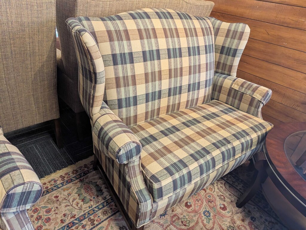 Formal Plaid Wingback Loveseat By Marlow Furniture