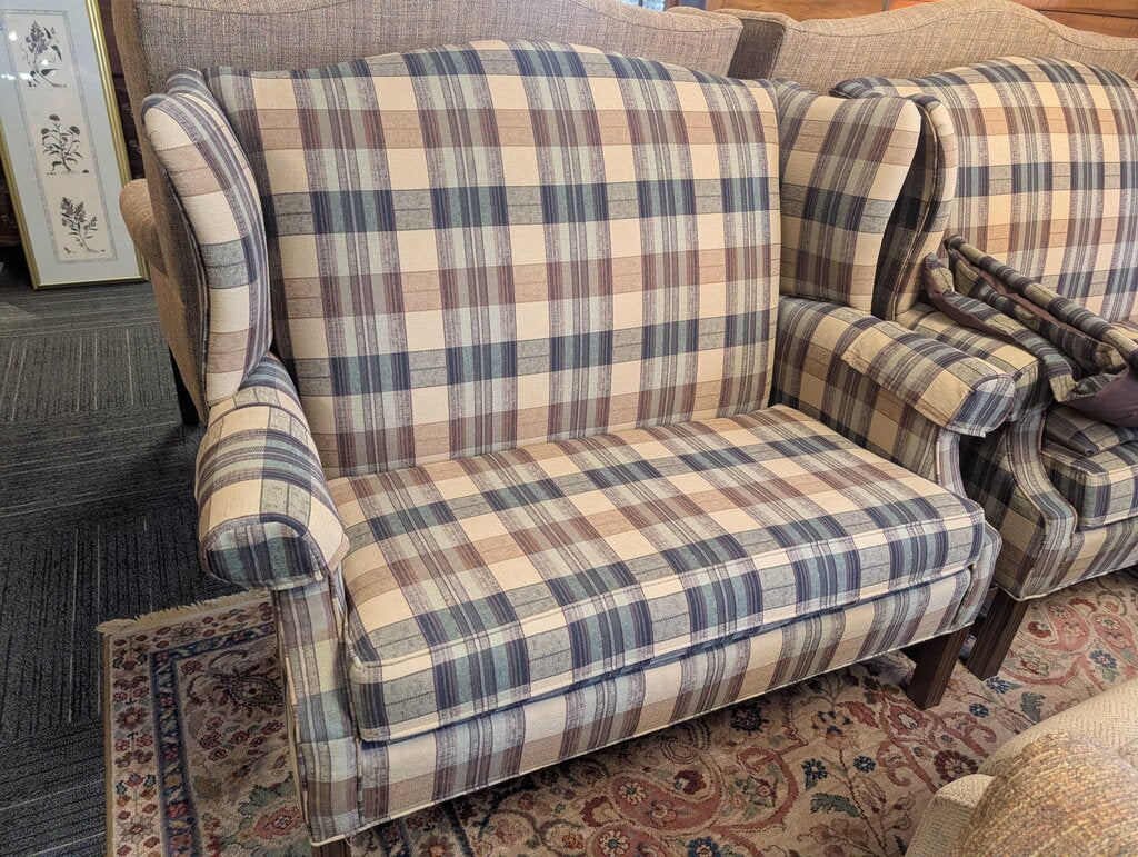 Formal Plaid Wingback Loveseat By Marlow Furniture