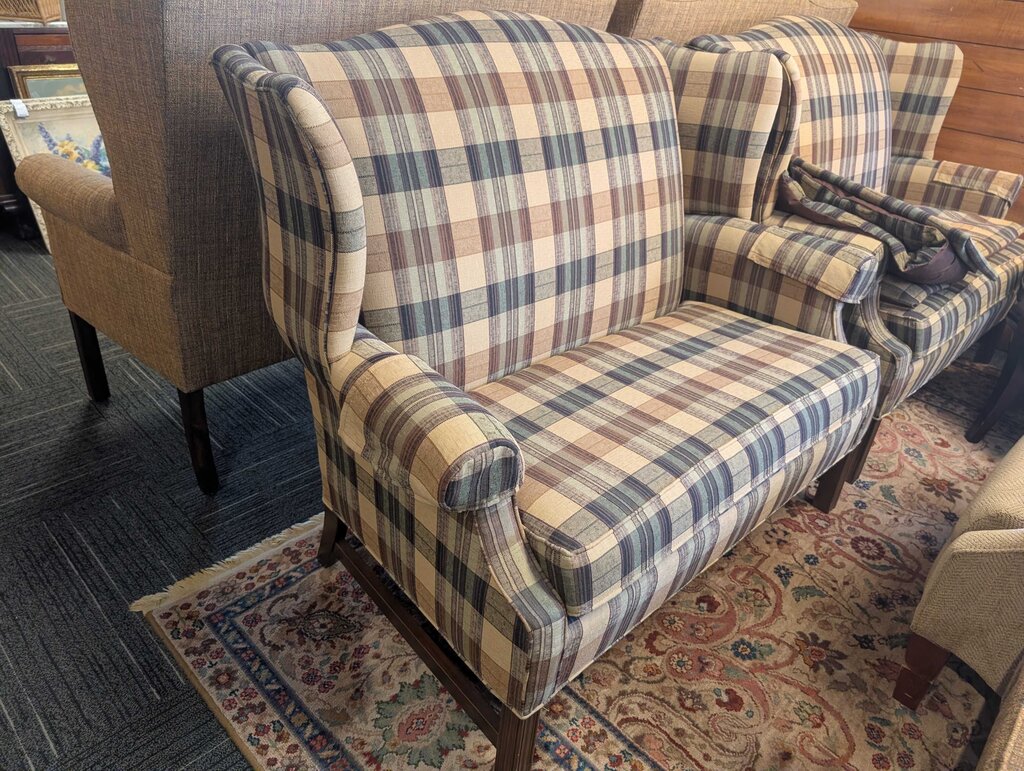 Formal Plaid Wingback Loveseat By Marlow Furniture