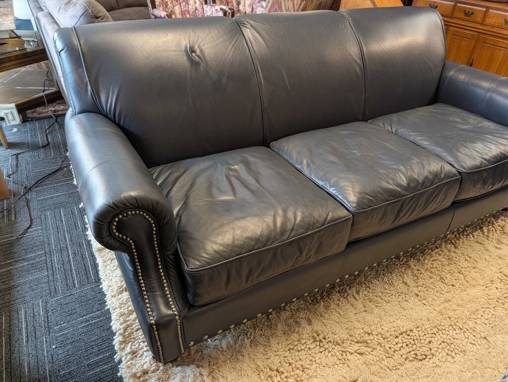 Navy Blue Leather Sofa By Birch Lane