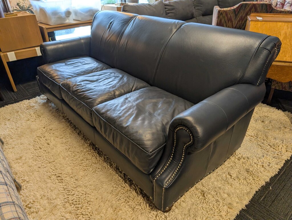 Navy Blue Leather Sofa By Birch Lane
