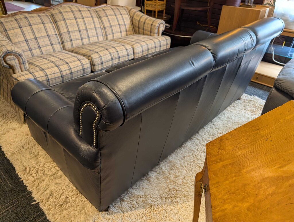 Navy Blue Leather Sofa By Birch Lane