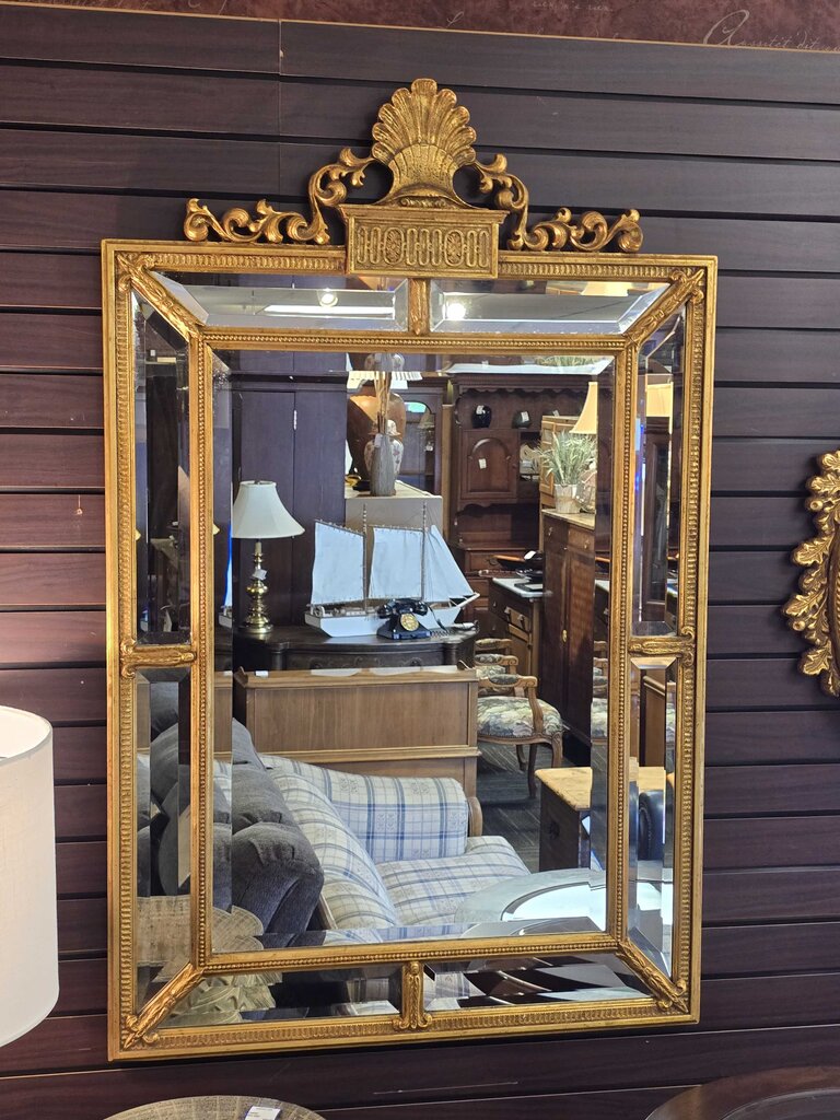 Contemporary Hollywood Regency Style Gilt Beveled Wall Mirror