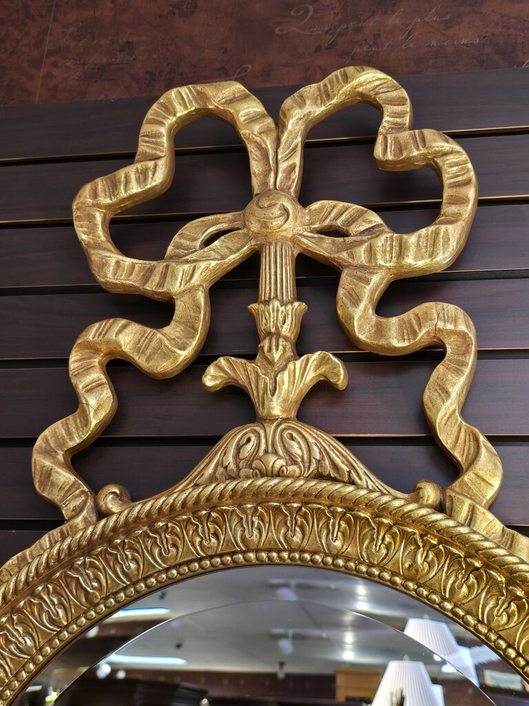 Contemporary Hollywood Regency Style Ribbon Crest Wall Mirror by Majestic Mirror