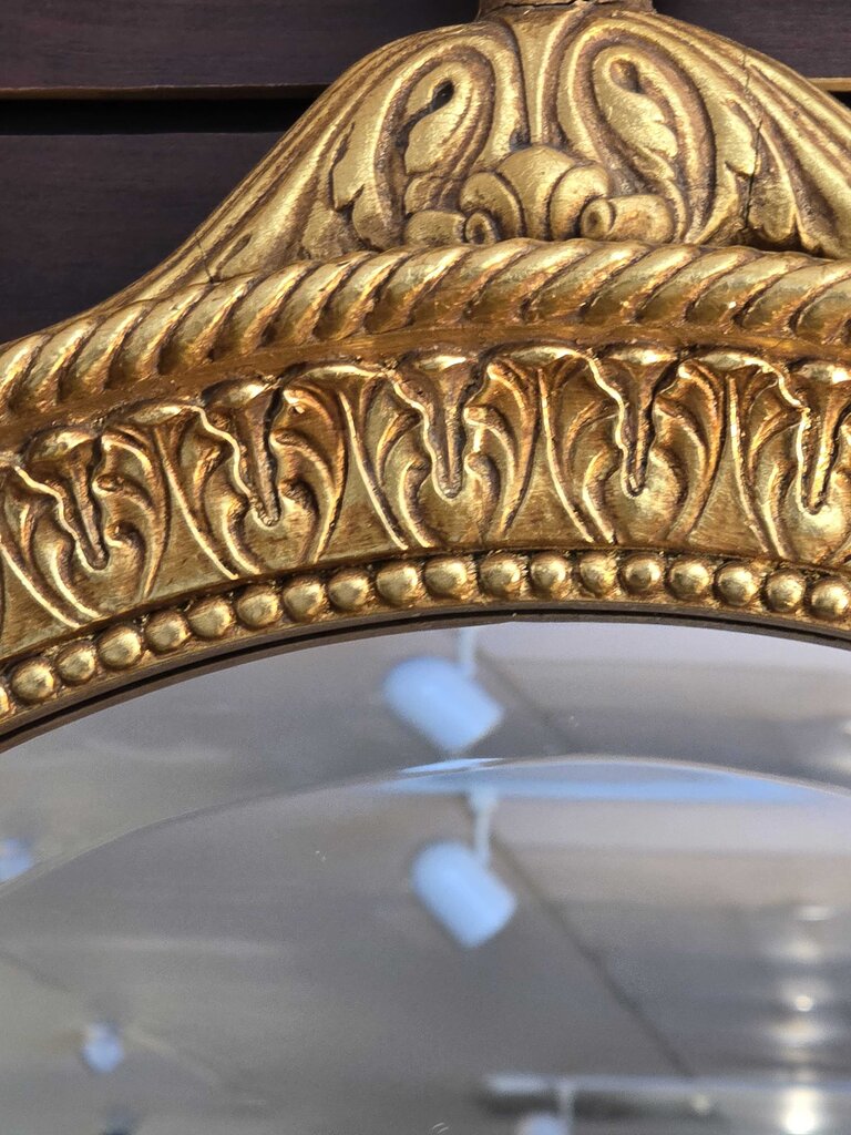 Contemporary Hollywood Regency Style Ribbon Crest Wall Mirror by Majestic Mirror