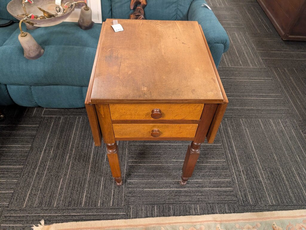 Antique Sheraton Drop Leaf Two Drawer Stand