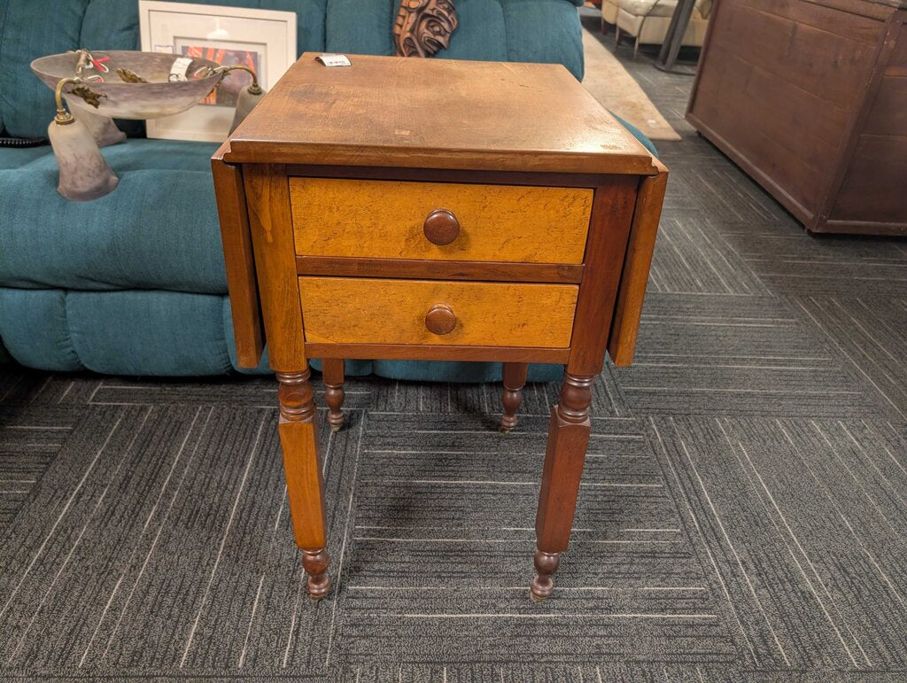 Antique Sheraton Drop Leaf Two Drawer Stand