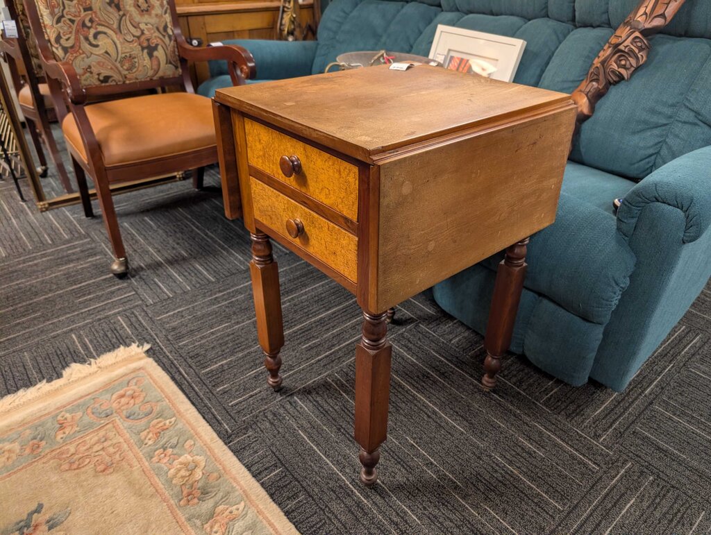 Antique Sheraton Drop Leaf Two Drawer Stand