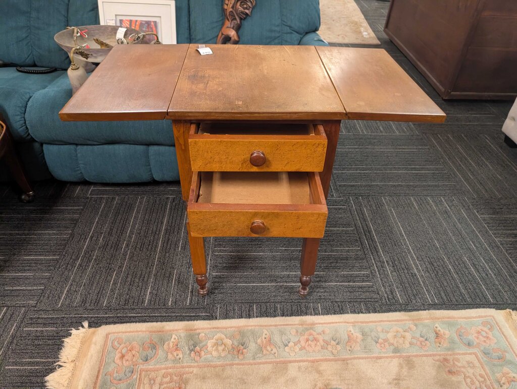 Antique Sheraton Drop Leaf Two Drawer Stand