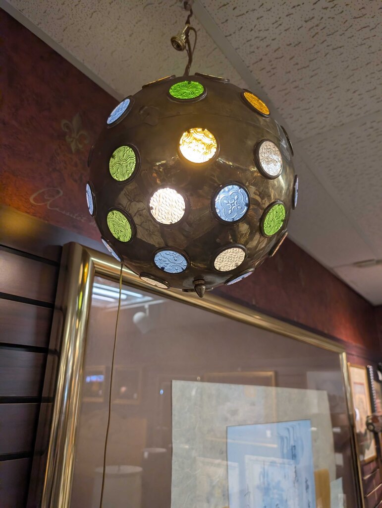 Mid Century Brass Pendant Globe Light