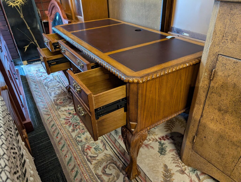 Oak Finish Carved Desk