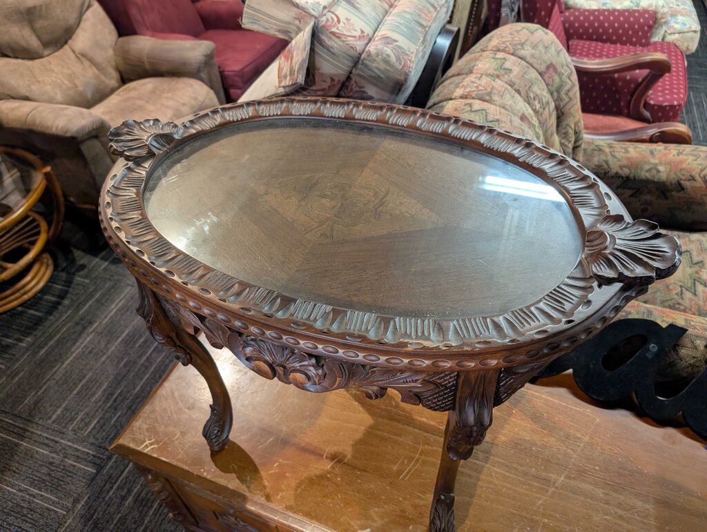Carved Side Table With Removable Serving Tray