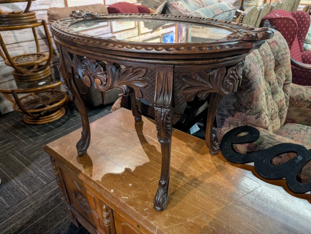Carved Side Table With Removable Serving Tray