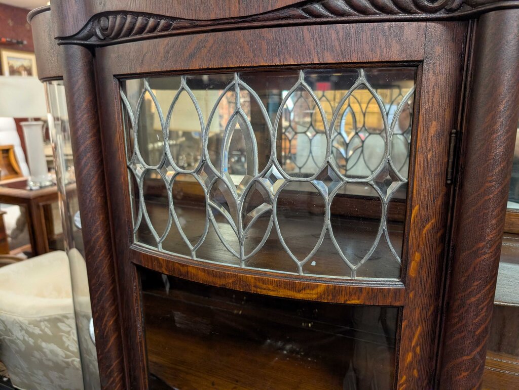 Antique Curved Glass Oak Curio Cabinet