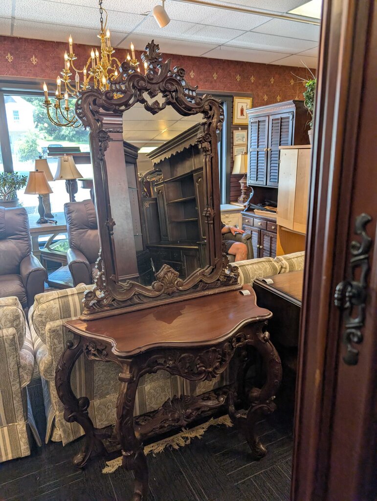 Carved Entry Stand With Mirror