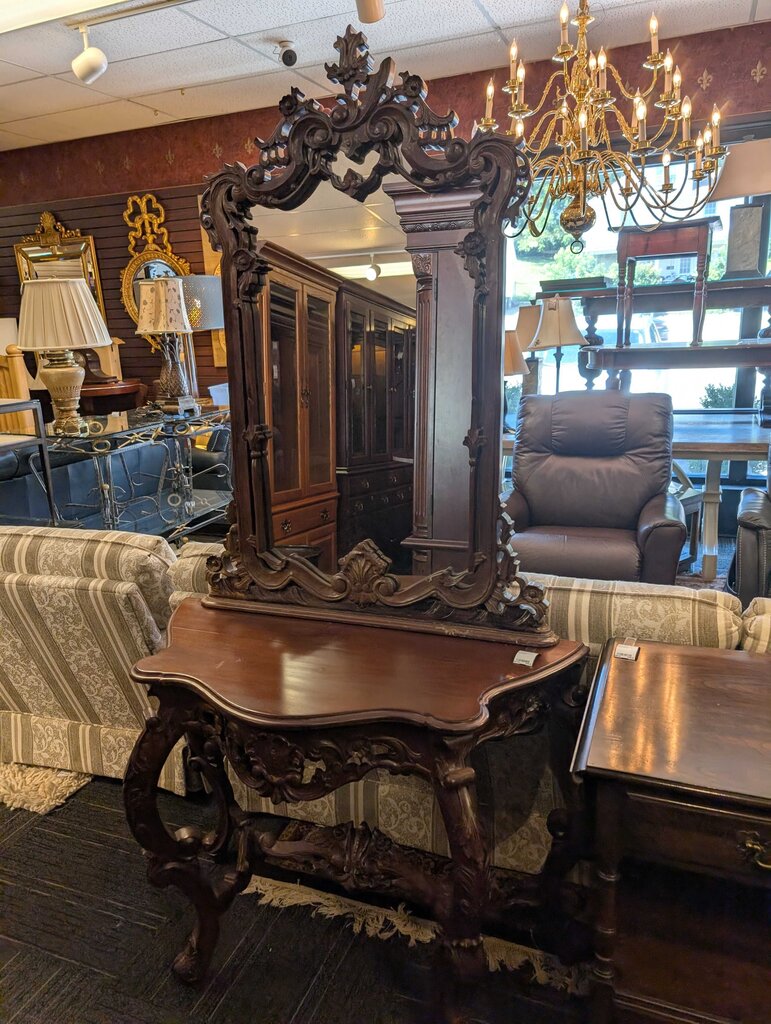 Carved Entry Stand With Mirror