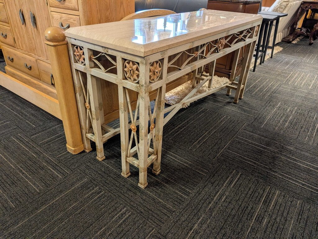 Stone Top Sofa Table With Metal Base