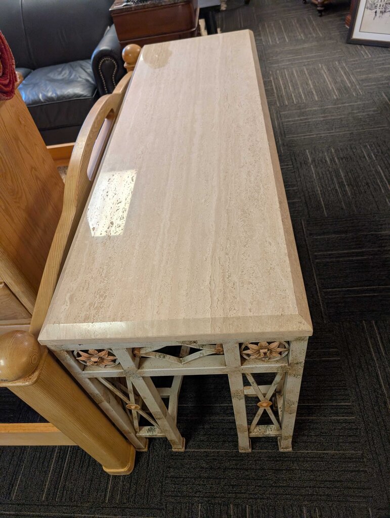 Stone Top Sofa Table With Metal Base